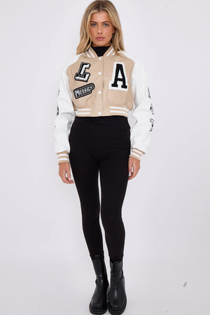 Faux Leather Crop Varsity Jacket - Sofia - Storm Desire