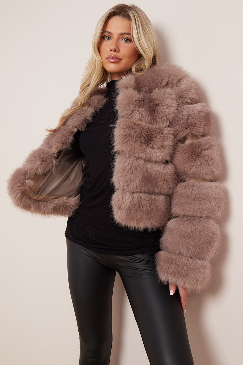 Camel Super Soft Faux Fur Jacket - Salma - Storm Desire