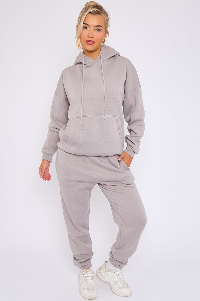 Dove Grey Hooded Oversize & Jogger Loungewear Set - Flora - Storm Desire