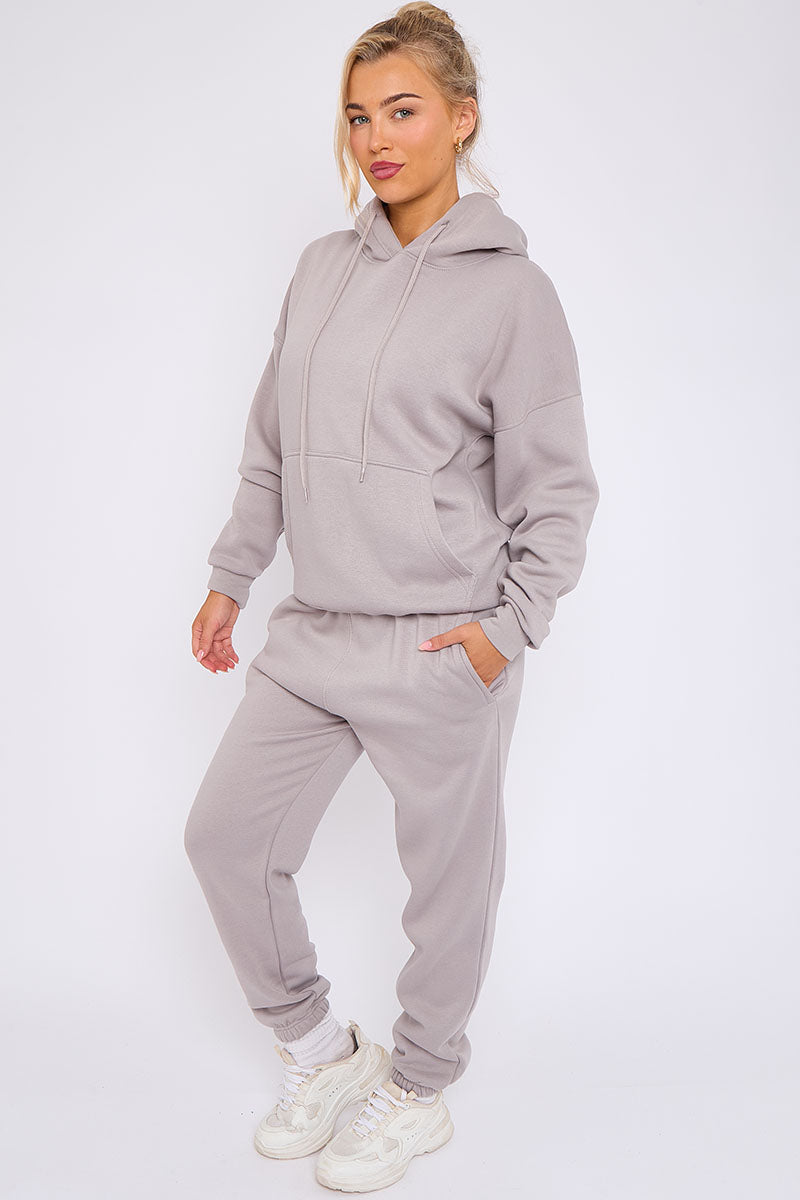Dove Grey Hooded Oversize & Jogger Loungewear Set - Flora - Storm Desire