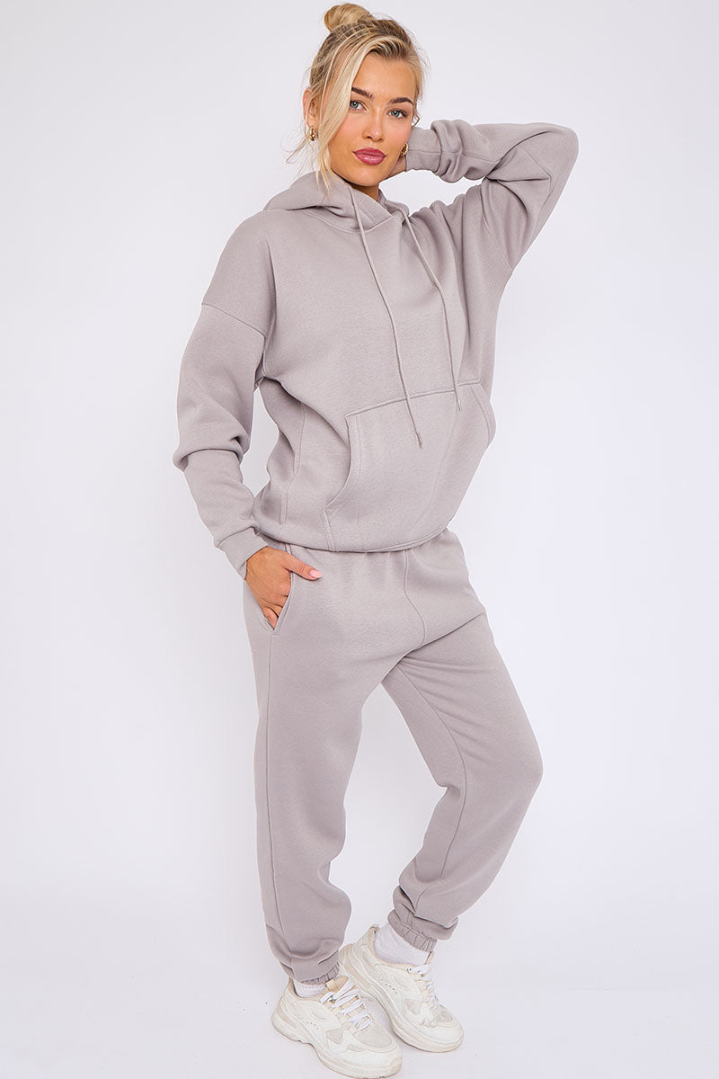 Dove Grey Hooded Oversize & Jogger Loungewear Set - Flora - Storm Desire