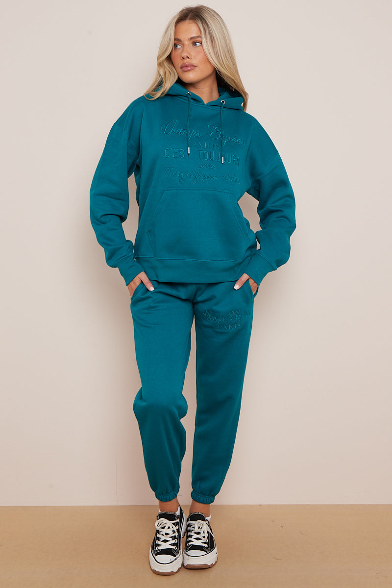 Teal Champs Elysee's Hooded Jogger Set - Araya - Storm Desire