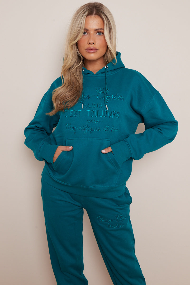Teal Champs Elysee's Hooded Jogger Set - Araya - Storm Desire