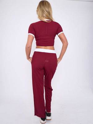 Ribbed Crop Top & Wide Leg Trouser Co-ord - Magnolia - Storm Desire