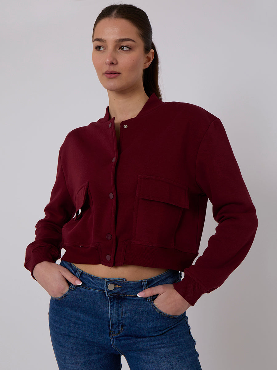 Cropped Fleece Bomber Jacket - Adelina
