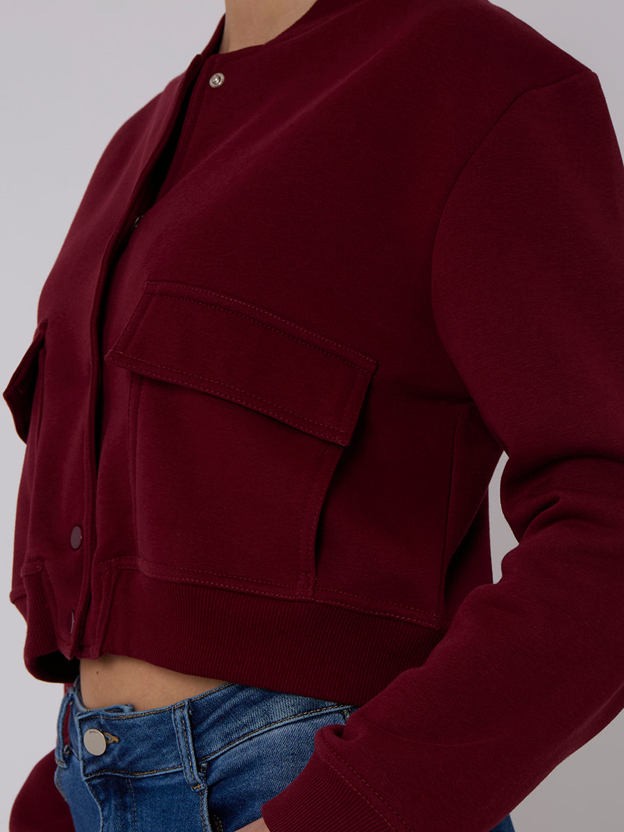 Cropped Fleece Bomber Jacket - Adelina
