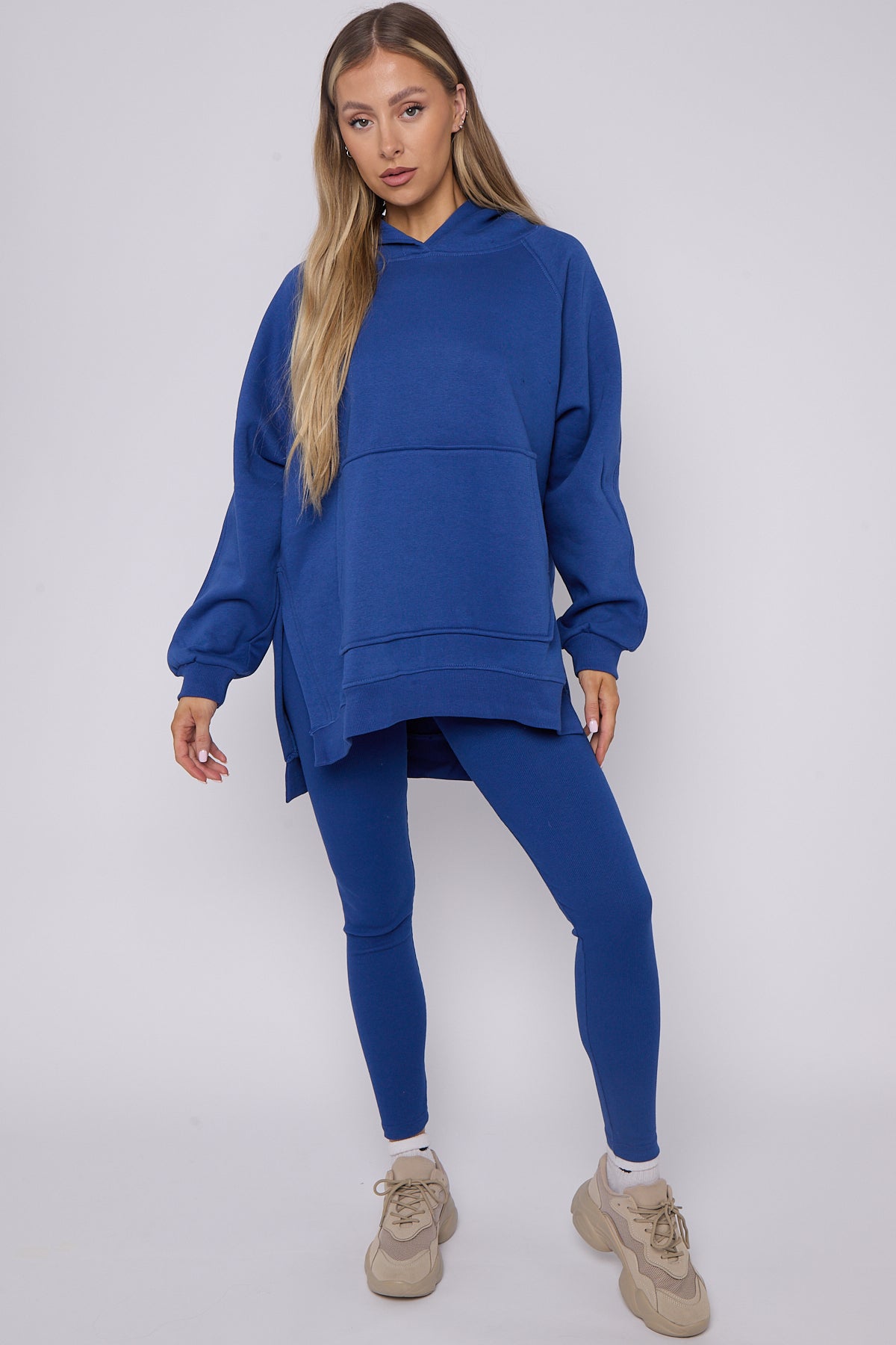 Royal blue Oversized Split Sides Hoodie & Ribbed Leggings Co-ord - Shelly - Storm Desire