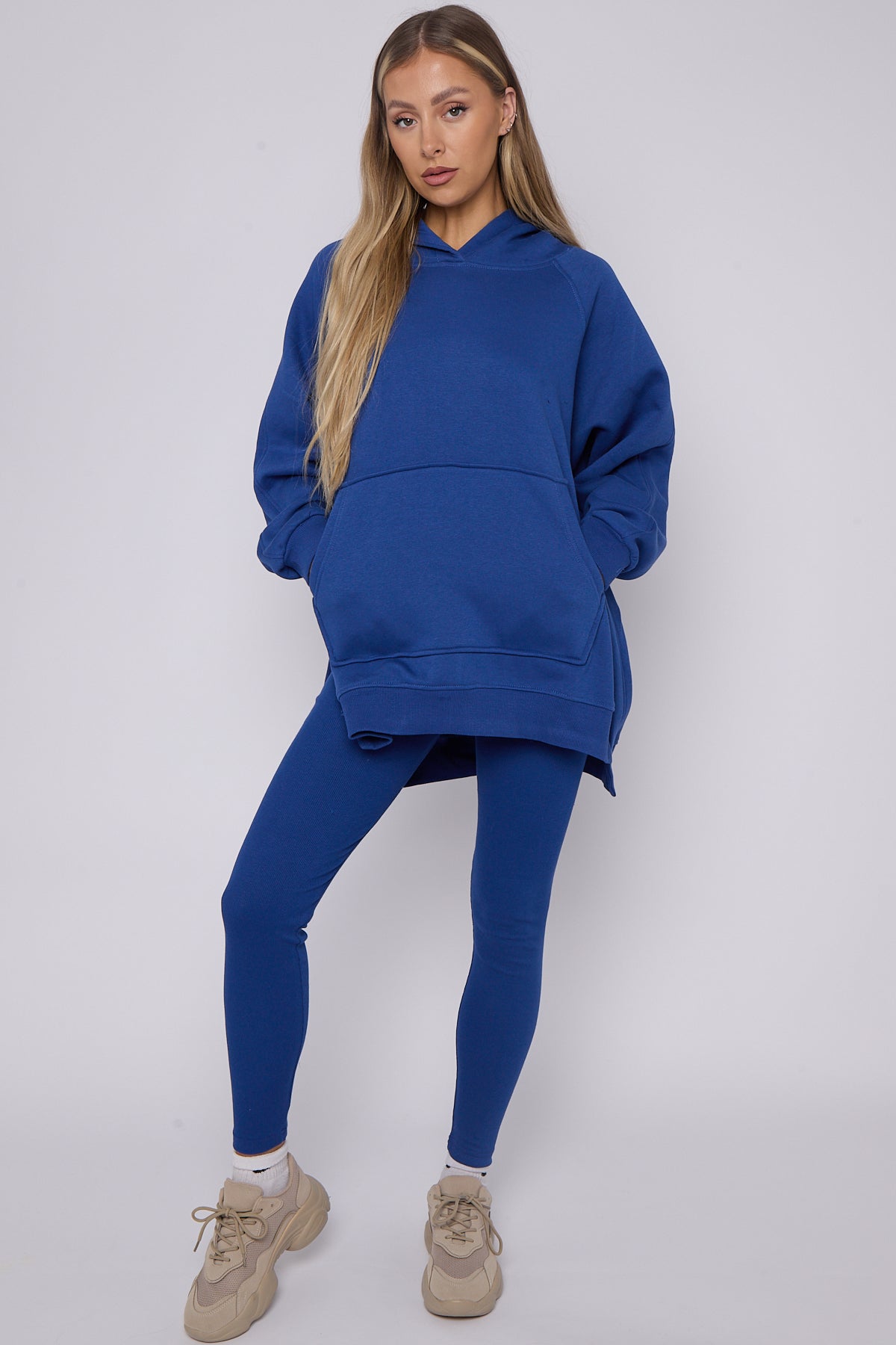 Royal blue Oversized Split Sides Hoodie & Ribbed Leggings Co-ord - Shelly - Storm Desire