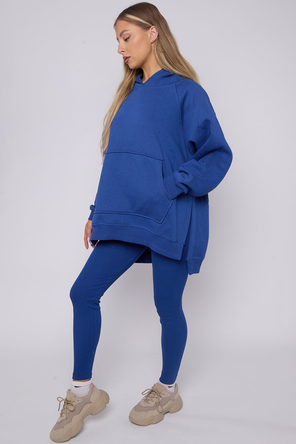 Royal blue Oversized Split Sides Hoodie & Ribbed Leggings Co-ord - Shelly - Storm Desire