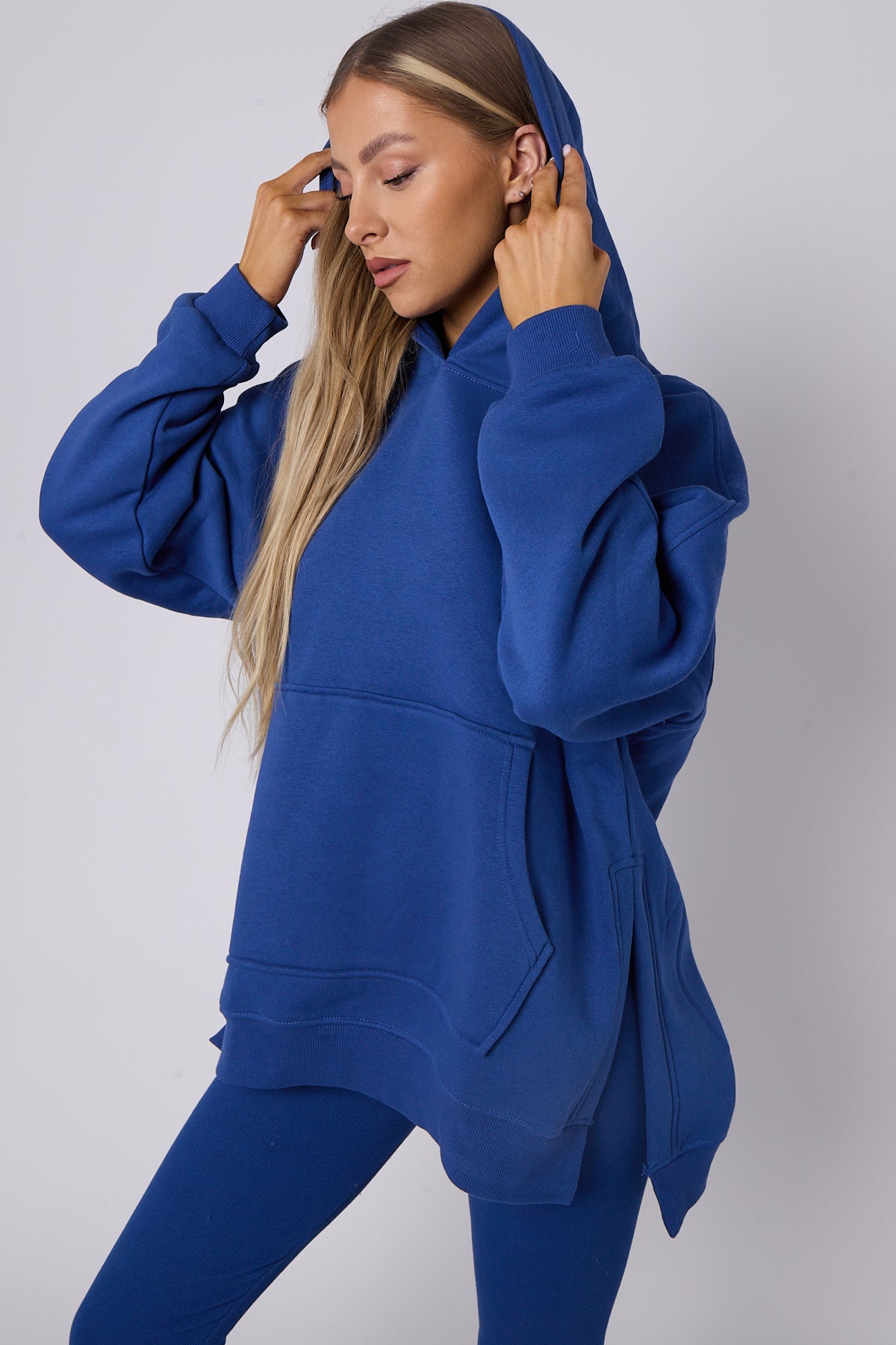 Royal blue Oversized Split Sides Hoodie & Ribbed Leggings Co-ord - Shelly - Storm Desire