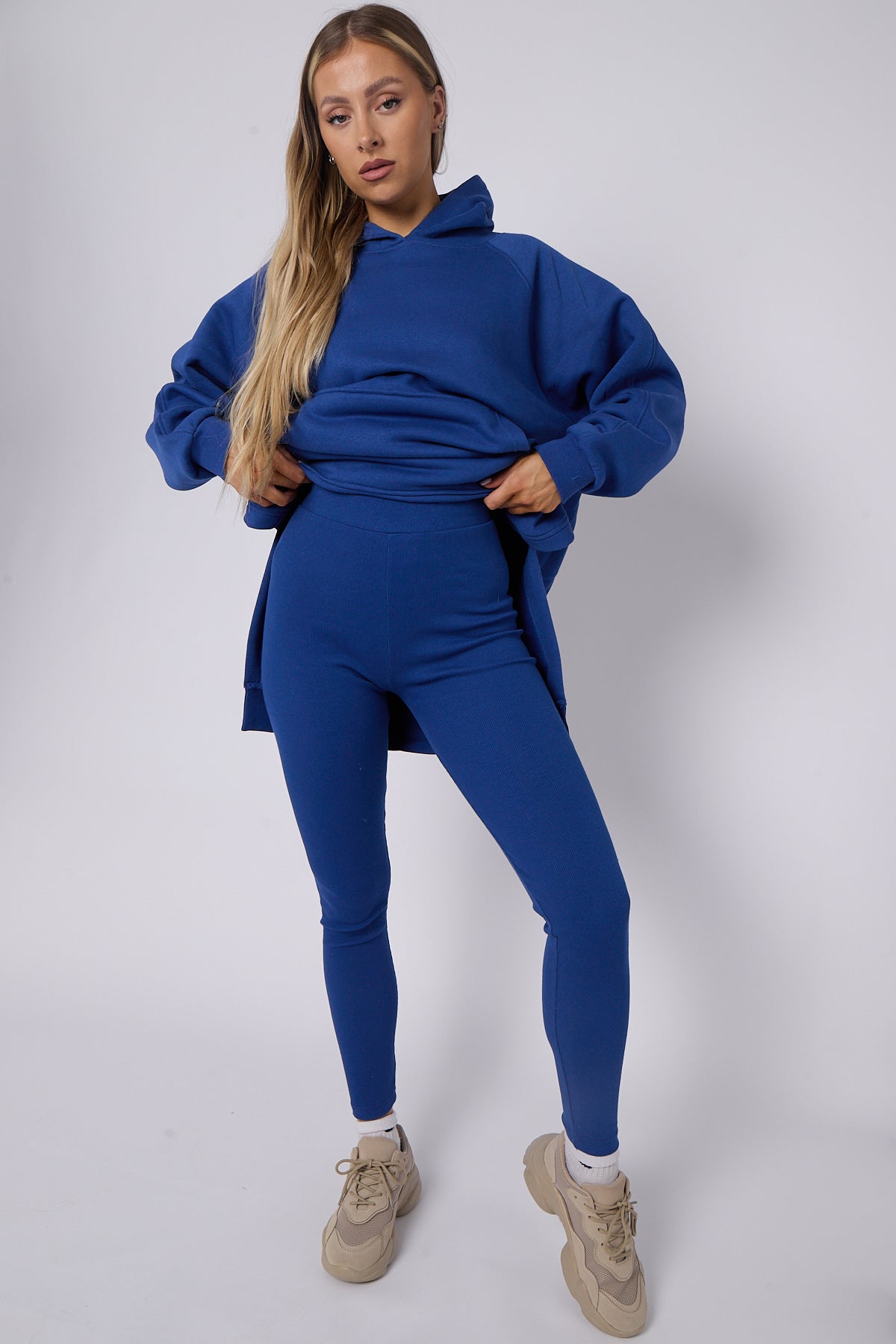 Royal blue Oversized Split Sides Hoodie & Ribbed Leggings Co-ord - Shelly - Storm Desire