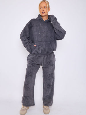 Back In Stock Acid Wash Crucifix Cross Hooded Tracksuit - Kayla - Storm Desire
