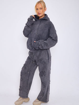 Back In Stock Acid Wash Crucifix Cross Hooded Tracksuit - Kayla - Storm Desire