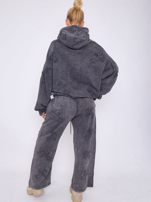 Back In Stock Acid Wash Crucifix Cross Hooded Tracksuit - Kayla - Storm Desire