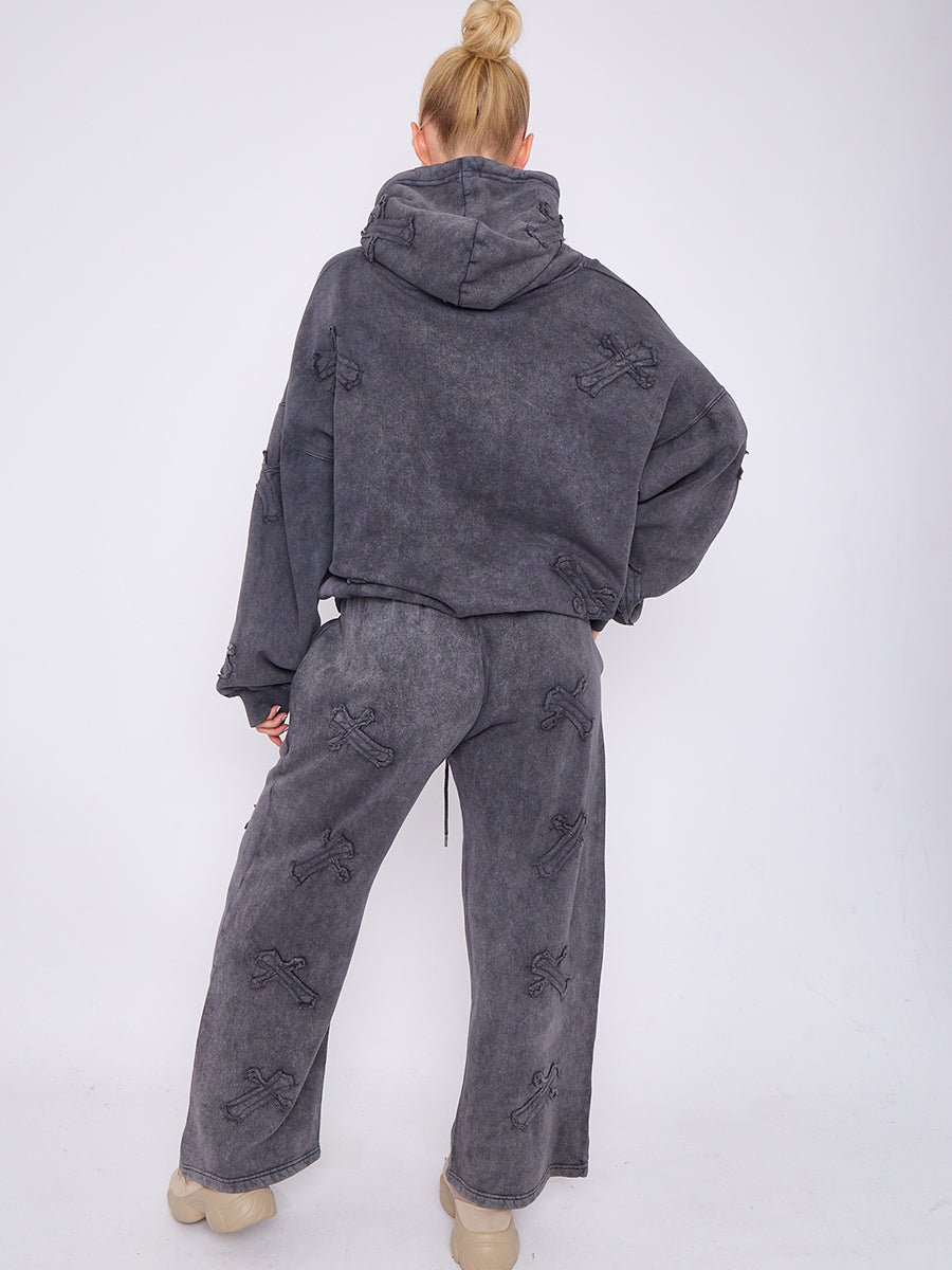 Back In Stock Acid Wash Crucifix Cross Hooded Tracksuit - Kayla - Storm Desire