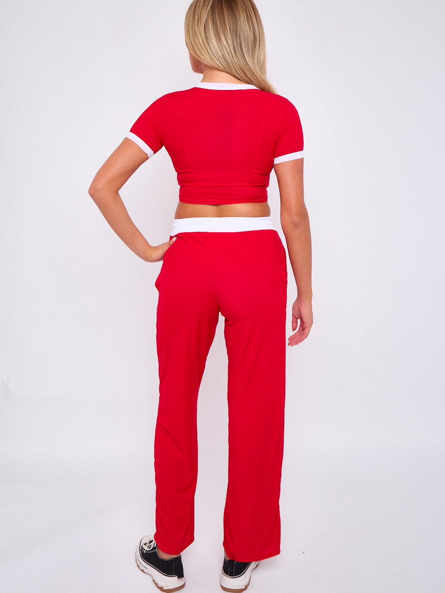 Ribbed Crop Top & Wide Leg Trouser Co-ord - Magnolia - Storm Desire