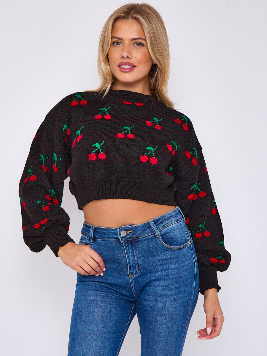 Knitted Cherry Cropped Jumper - Regina - Storm Desire