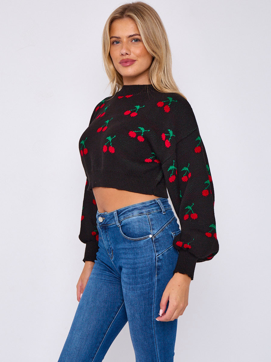 Knitted Cherry Cropped Jumper - Regina - Storm Desire