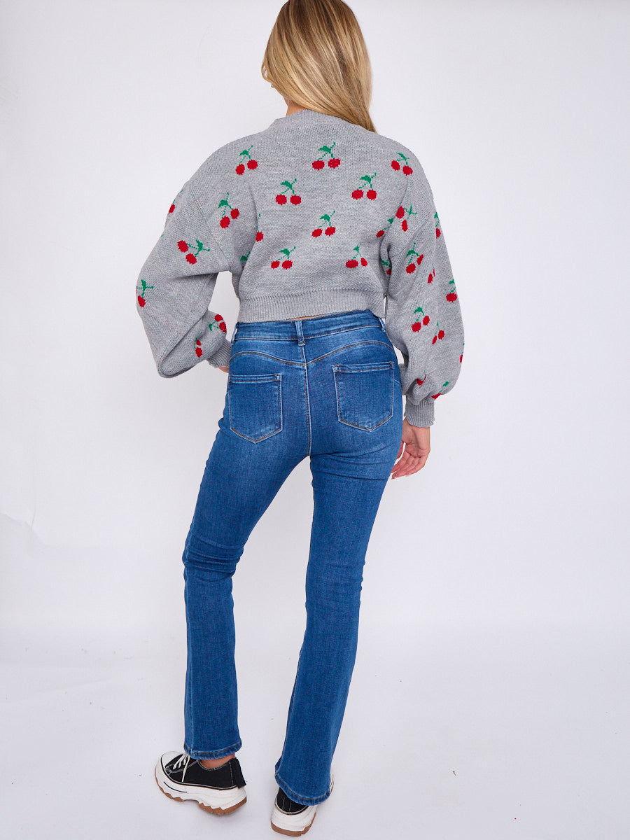 Knitted Cherry Cropped Jumper - Regina - Storm Desire