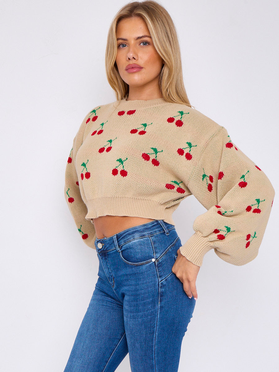 Knitted Cherry Cropped Jumper - Regina - Storm Desire