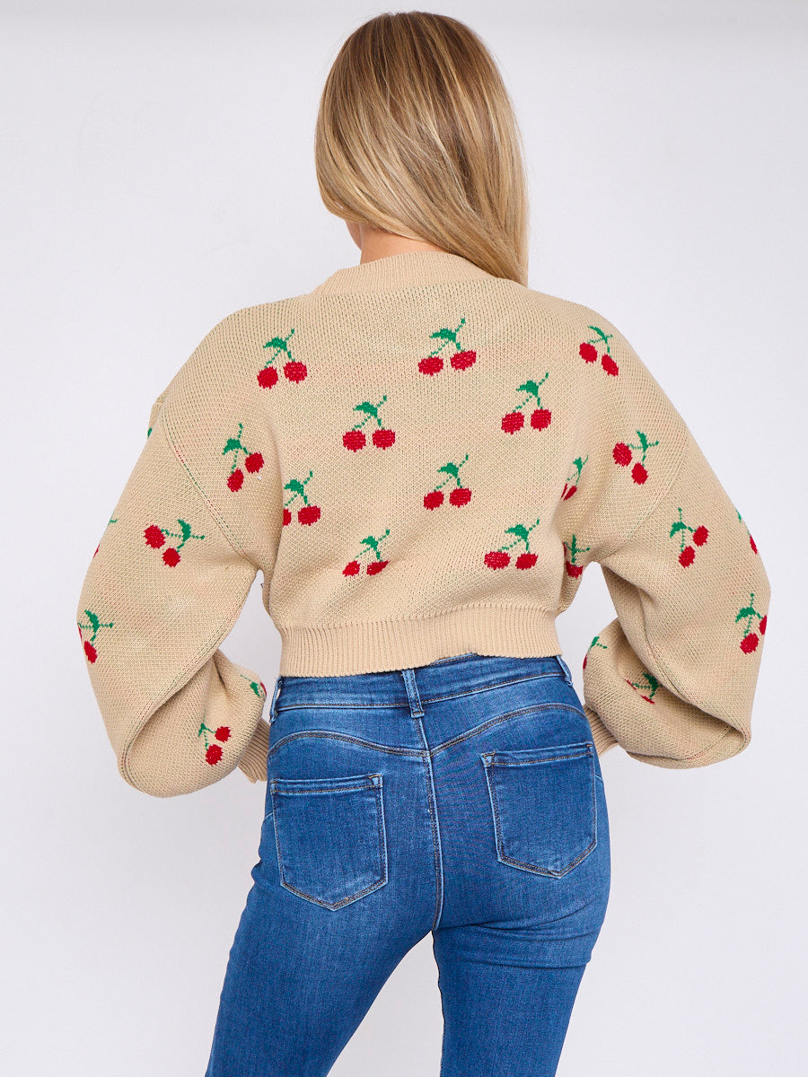 Knitted Cherry Cropped Jumper - Regina - Storm Desire