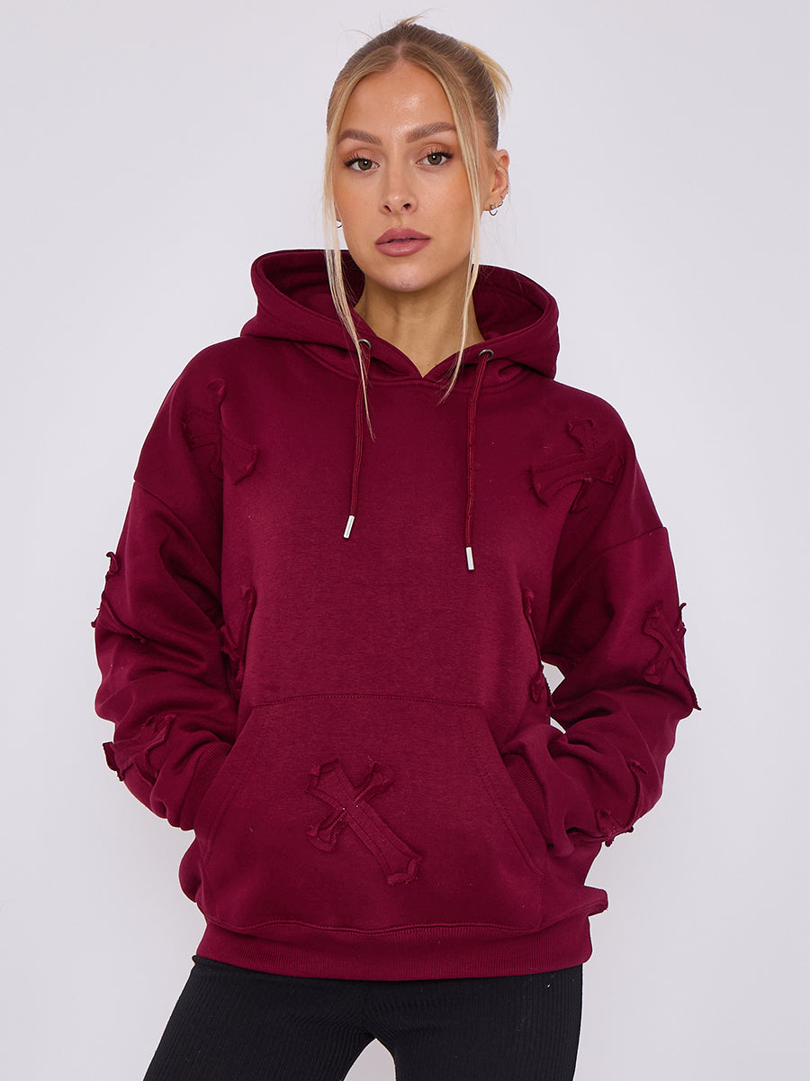 Wine Oversized Crucifix Jersey hoodie - Winter - Storm Desire