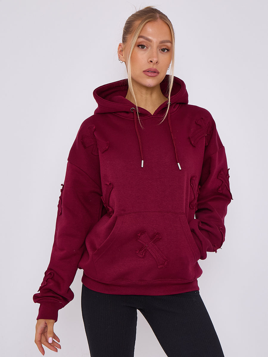 Wine Oversized Crucifix Jersey hoodie - Winter - Storm Desire