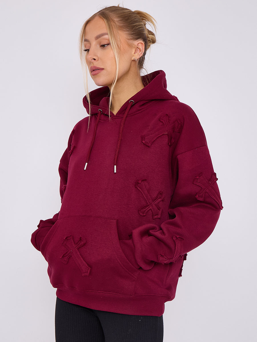 Wine Oversized Crucifix Jersey hoodie - Winter - Storm Desire