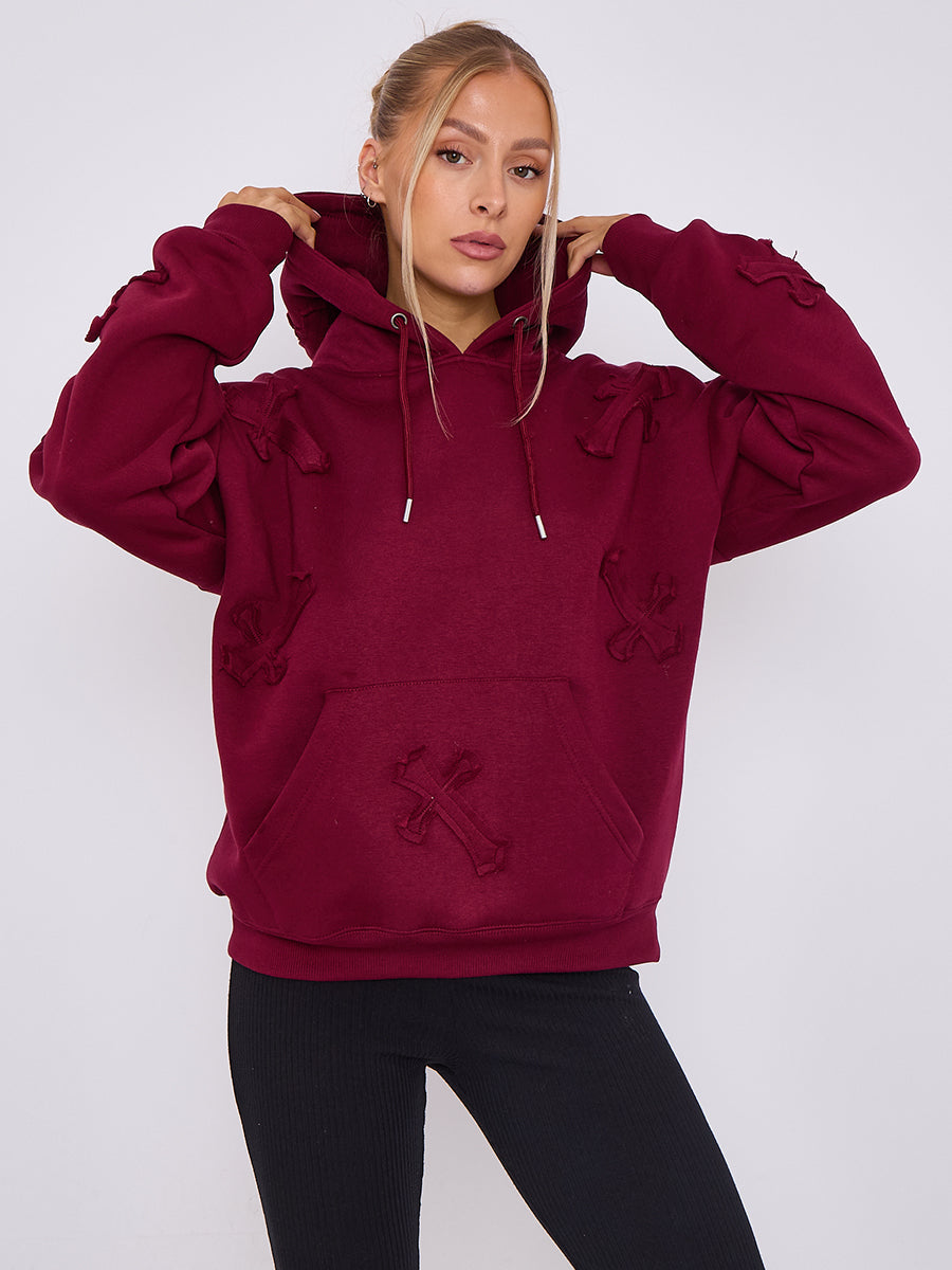 Wine Oversized Crucifix Jersey hoodie - Winter - Storm Desire
