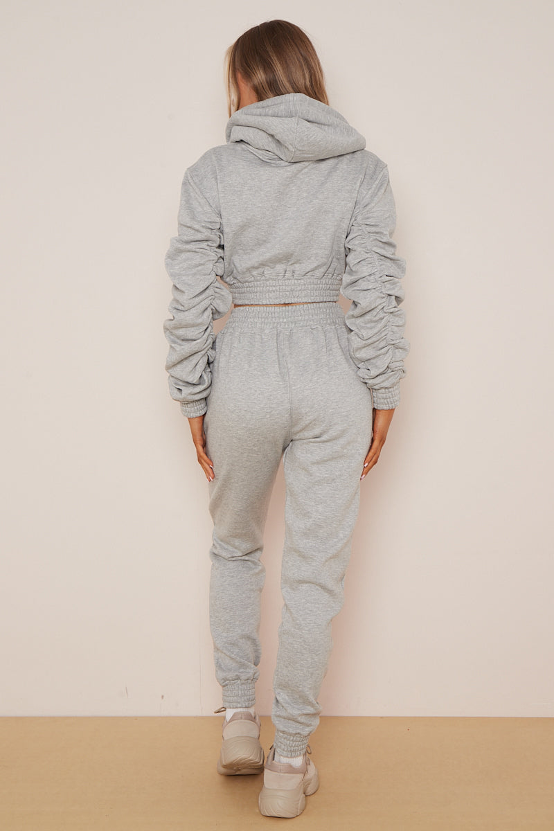 Grey Ruched Cropped Hoodie And Jogger Set - Kallie – Storm Desire
