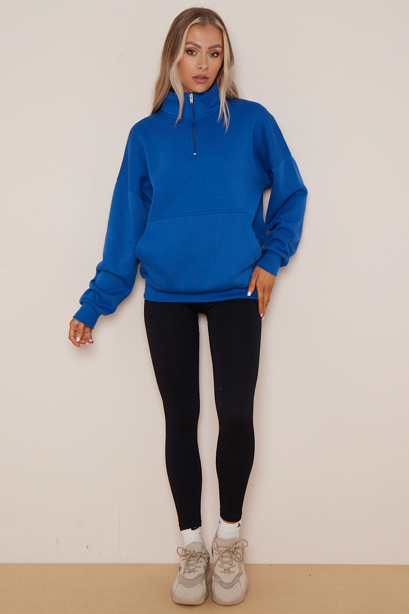 Royal Blue Half Zip Sweatshirt - Jazmine - Storm Desire