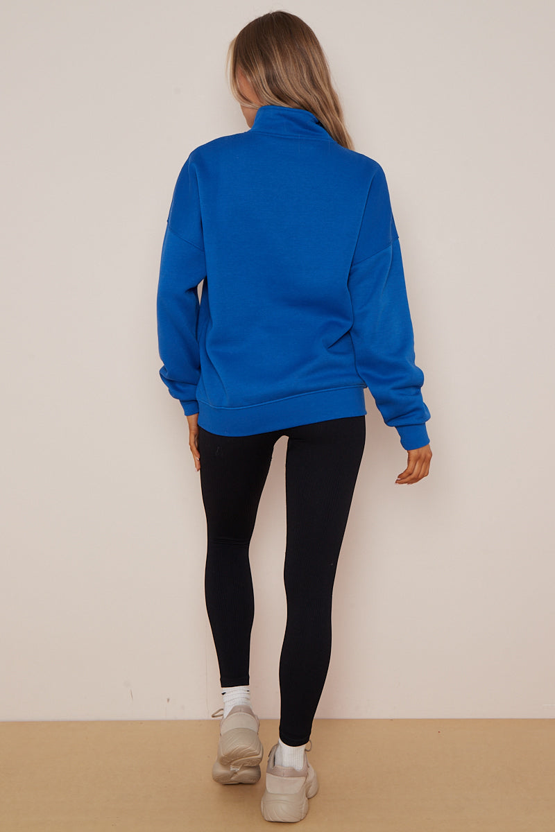 Royal Blue Half Zip Sweatshirt - Jazmine - Storm Desire