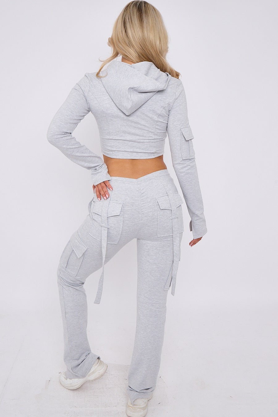 Utility Pocket Crop Zip Top & Flare Jogger Set - Isabel - Storm Desire