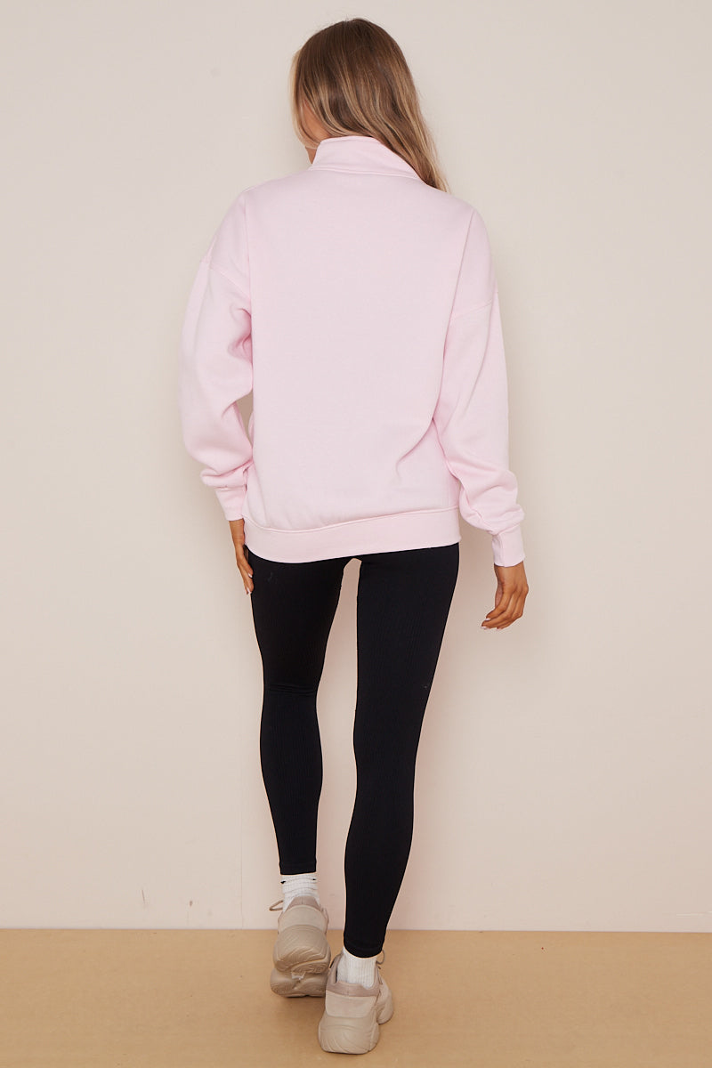 Baby Pink Half Zip Sweatshirt - Jazmine - Storm Desire