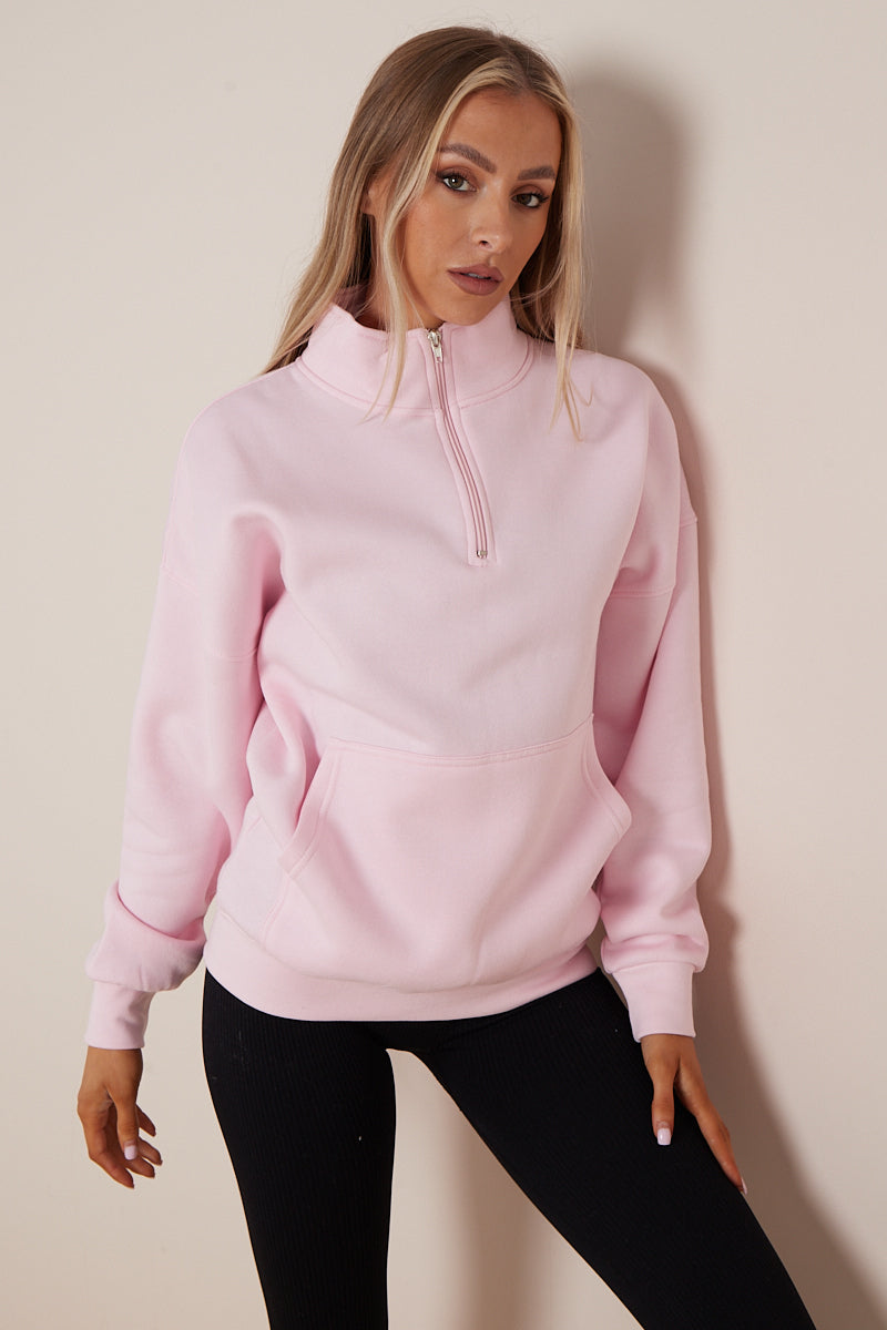 Baby Pink Half Zip Sweatshirt - Jazmine - Storm Desire