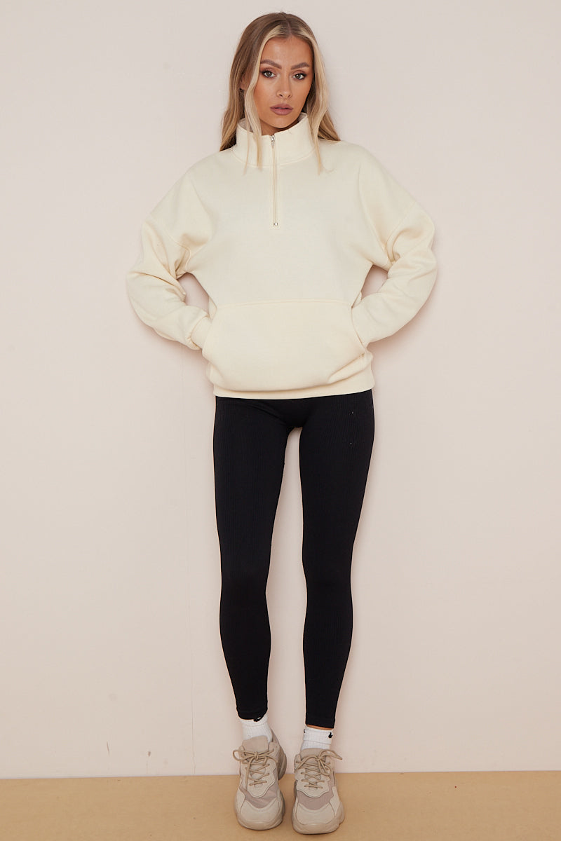 Cream Half Zip Sweatshirt - Jazmine - Storm Desire