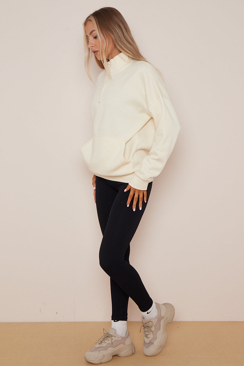 Cream Half Zip Sweatshirt - Jazmine - Storm Desire