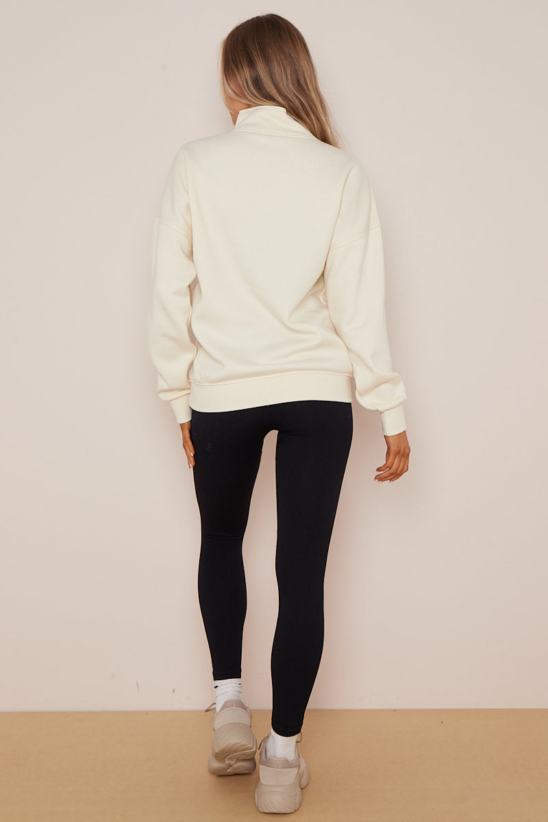 Cream Half Zip Sweatshirt - Jazmine - Storm Desire