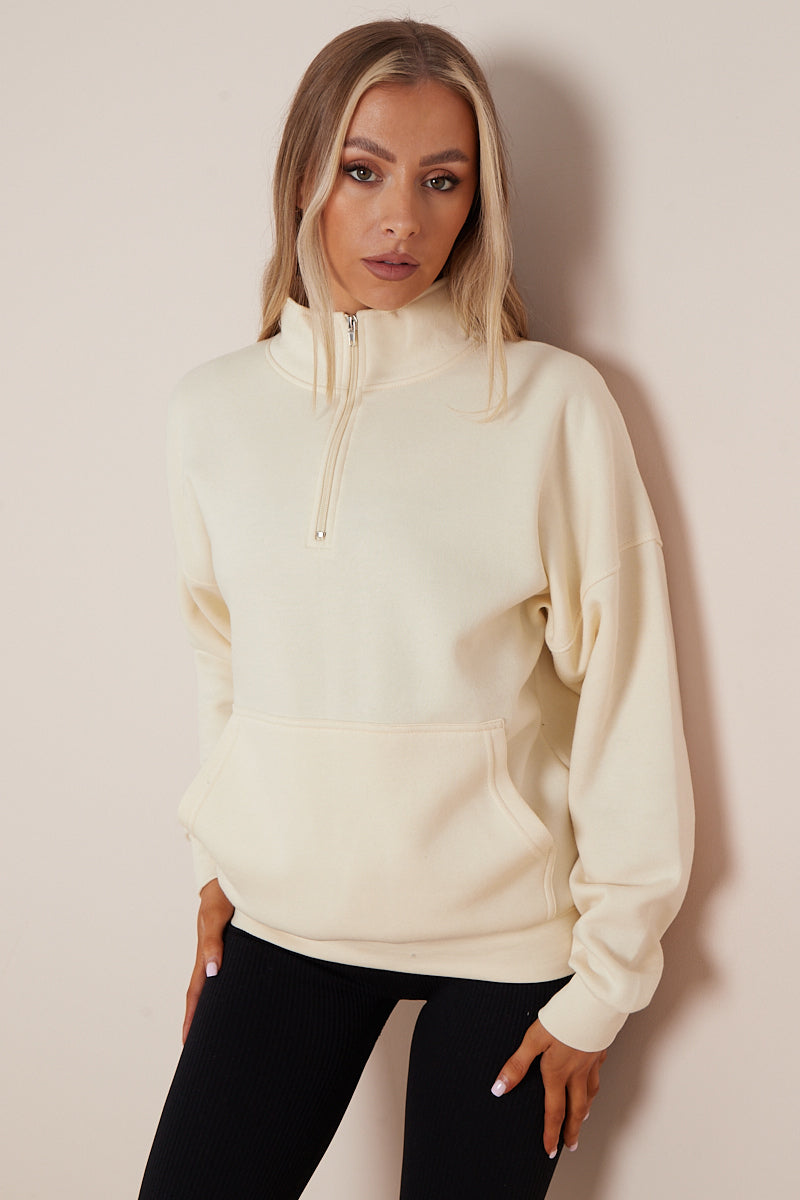 Cream Half Zip Sweatshirt - Jazmine - Storm Desire