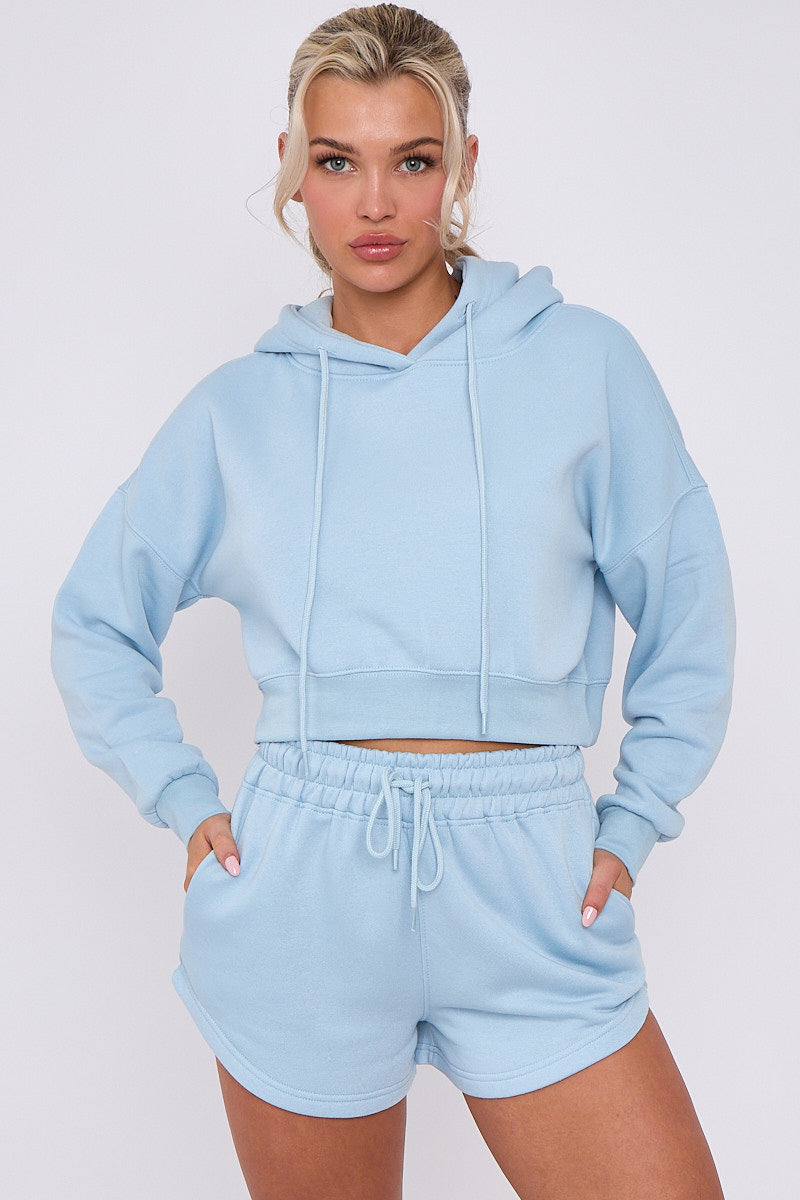 Baby Blue Crop Sweatshirt And Shorts Set - Violet - Storm Desire