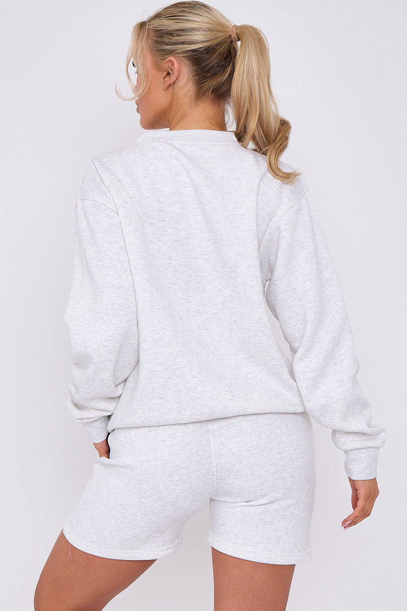 Bleach Grey Embroidered Los Angeles Sweatshirt & Shorts Set - Maci - Storm Desire