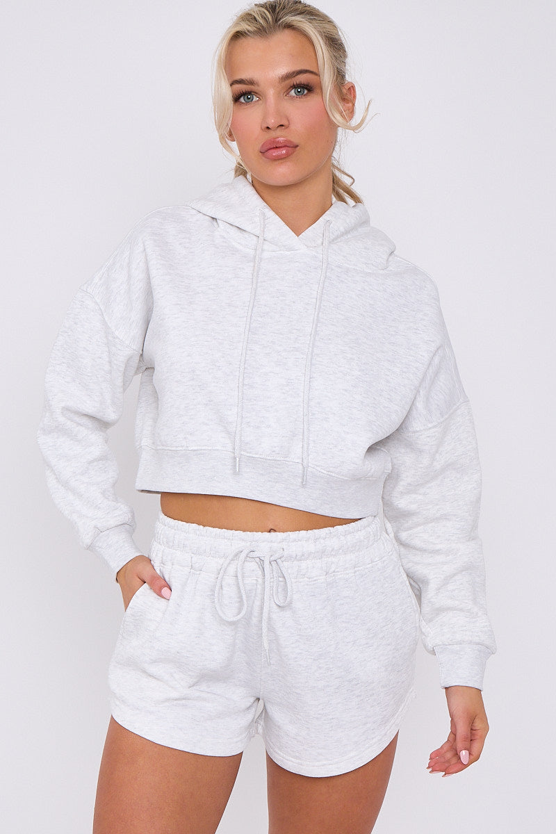 Crop Sweatshirt And Shorts Set - Violet - Storm Desire