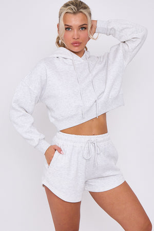 Crop Sweatshirt And Shorts Set - Violet - Storm Desire