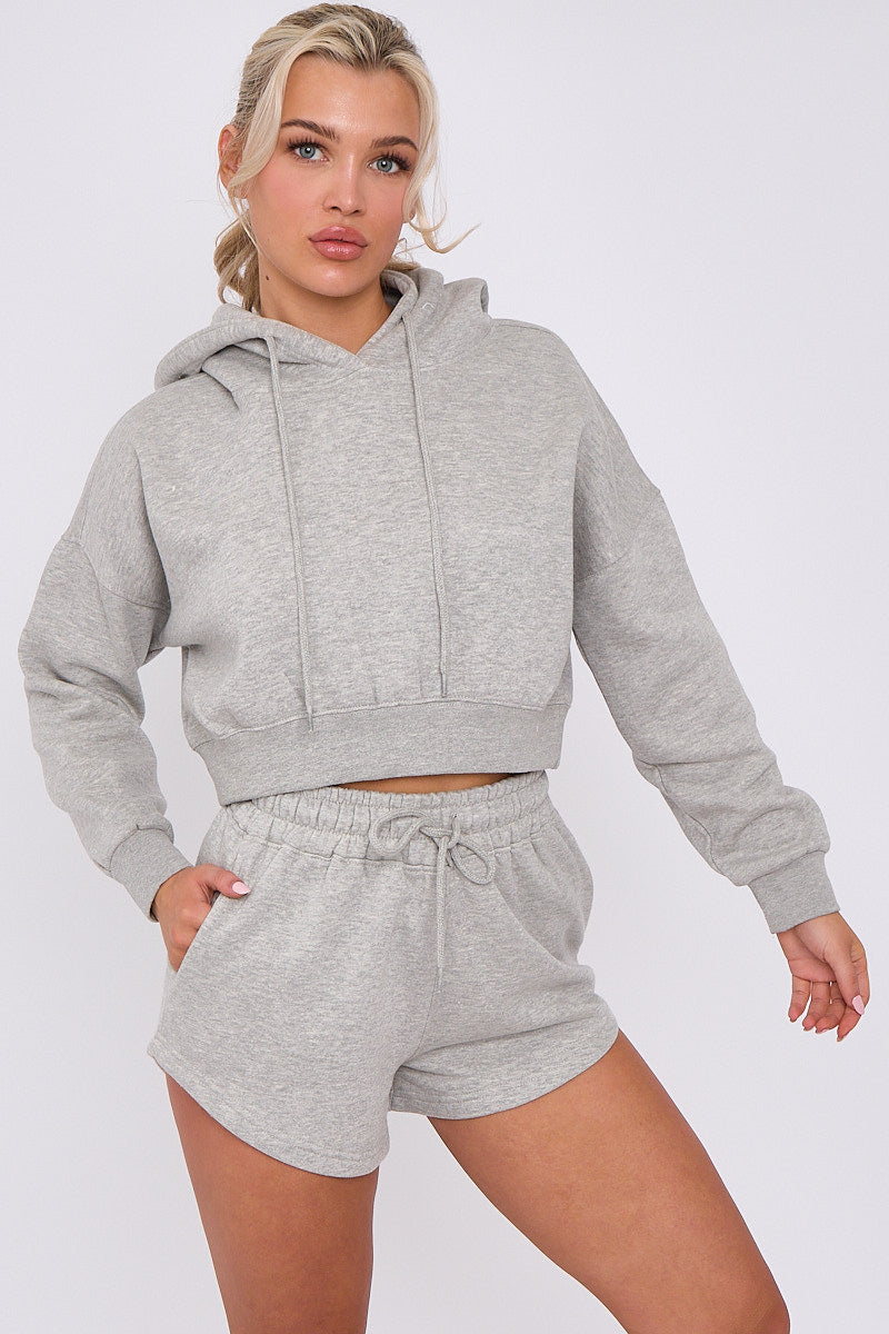Crop Sweatshirt And Shorts Set - Violet - Storm Desire