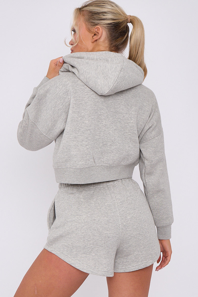Crop Sweatshirt And Shorts Set - Violet - Storm Desire