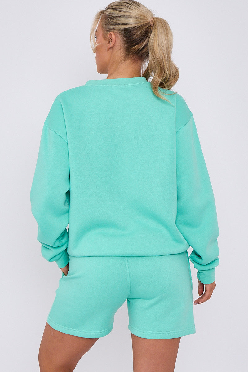 Aqua Green Embroidered Los Angeles Sweatshirt & Shorts Set - Maci - Storm Desire