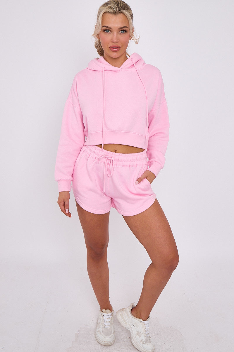 Baby Pink Crop Sweatshirt And Shorts Set - Violet - Storm Desire
