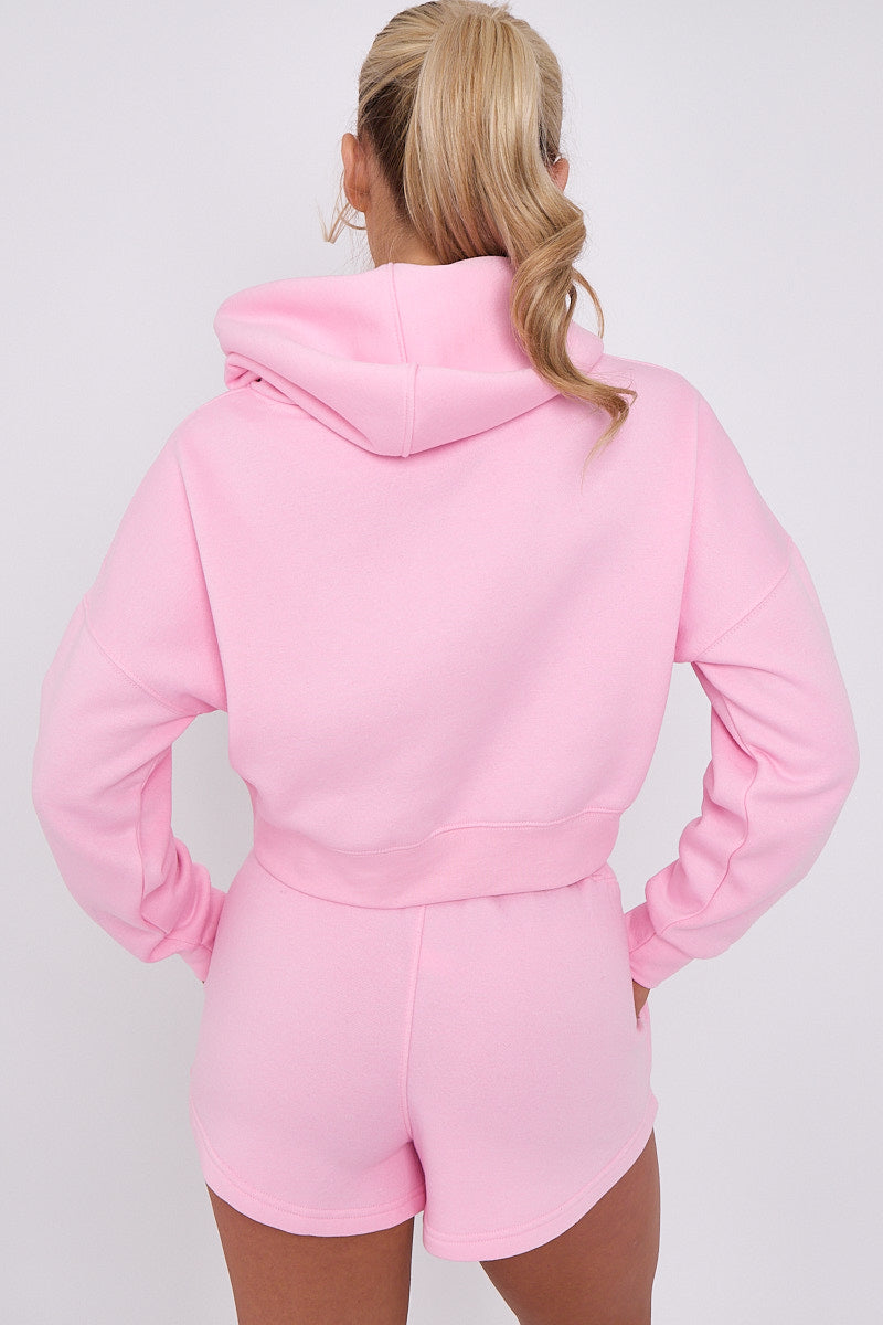 Baby Pink Crop Sweatshirt And Shorts Set - Violet - Storm Desire