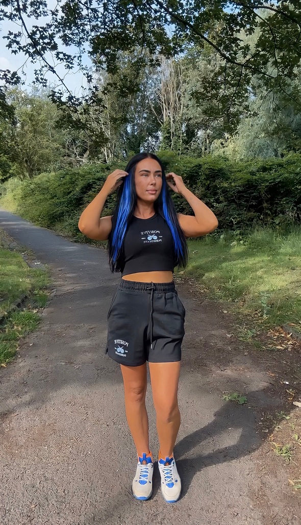 Black Positive Print Crop Top & Shorts Set - Ashlyn - Storm Desire