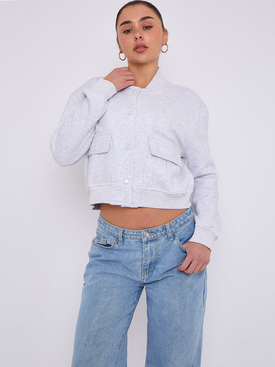 Cropped Fleece Bomber Jacket - Adelina